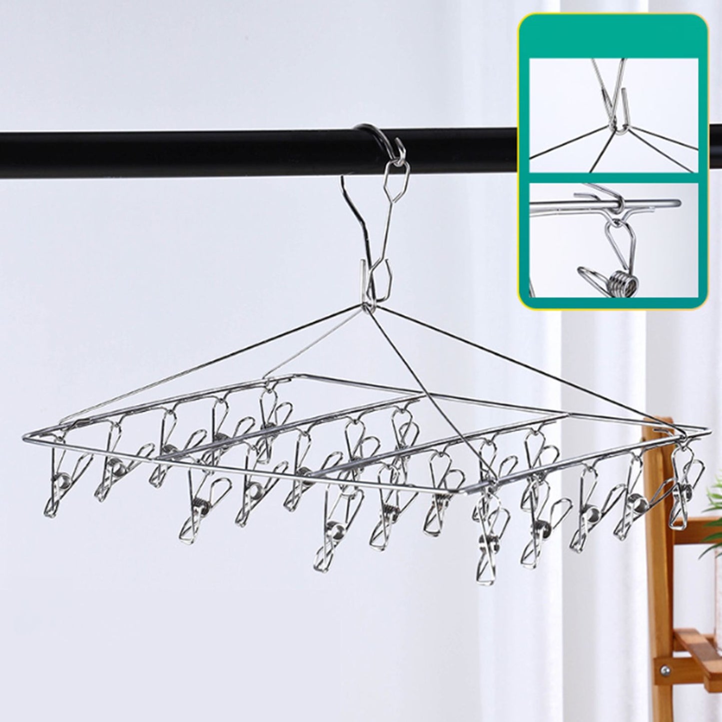 Clothes Drying Hanger Stainless Steel Multi Clip Laundry Drip Hanging Rack for Underwear Socks Hat No Loop V1294-YM0521-3117230096613