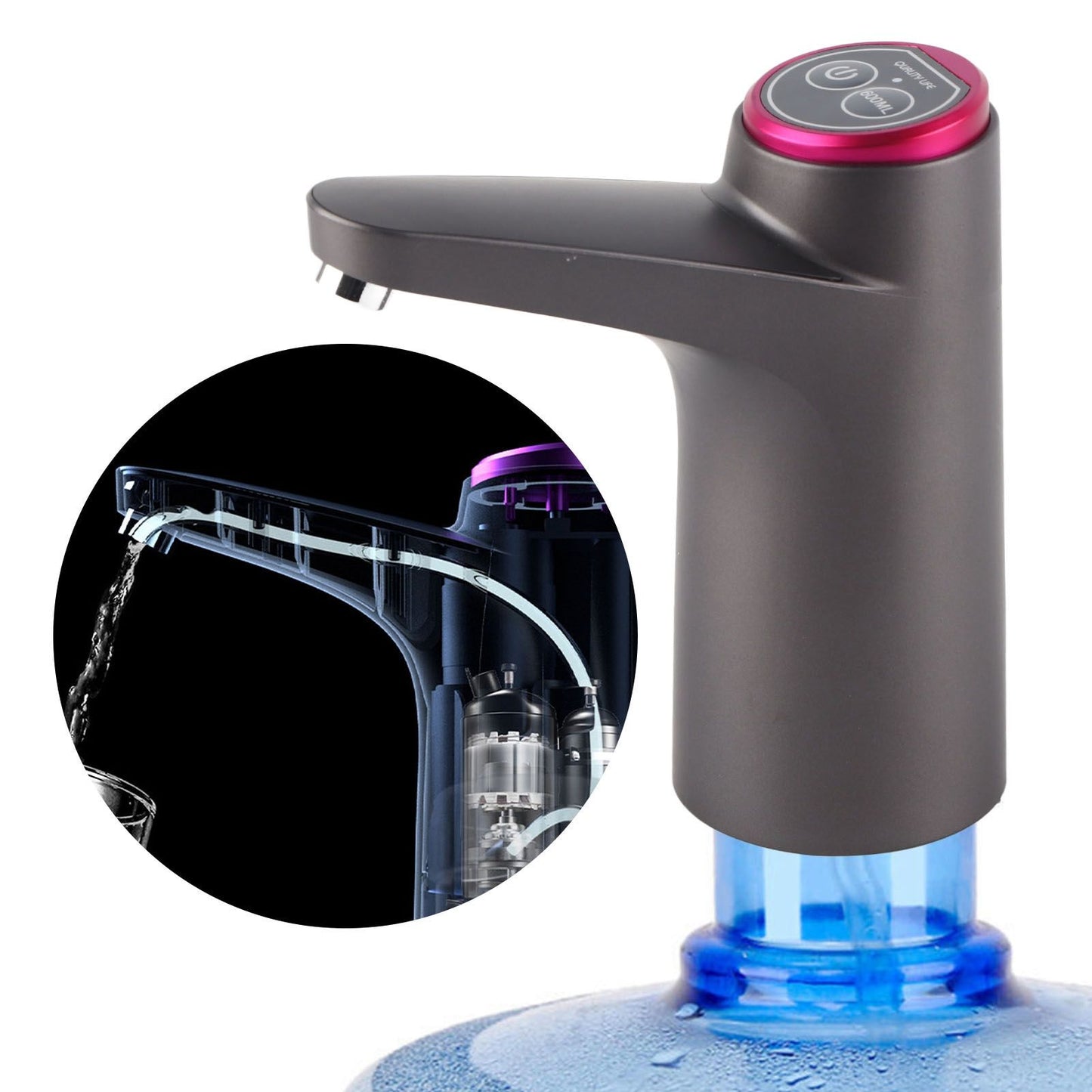 Automatic Water Dispenser USB Electric Water Bottle Pump for Camping Household Black Bulit in Battery V1294-YM0521-3118220307811