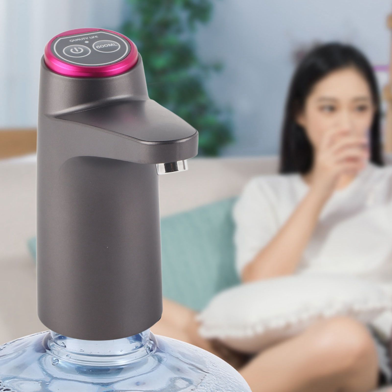 Automatic Water Dispenser USB Electric Water Bottle Pump for Camping Household Black Bulit in Battery V1294-YM0521-3118220307811