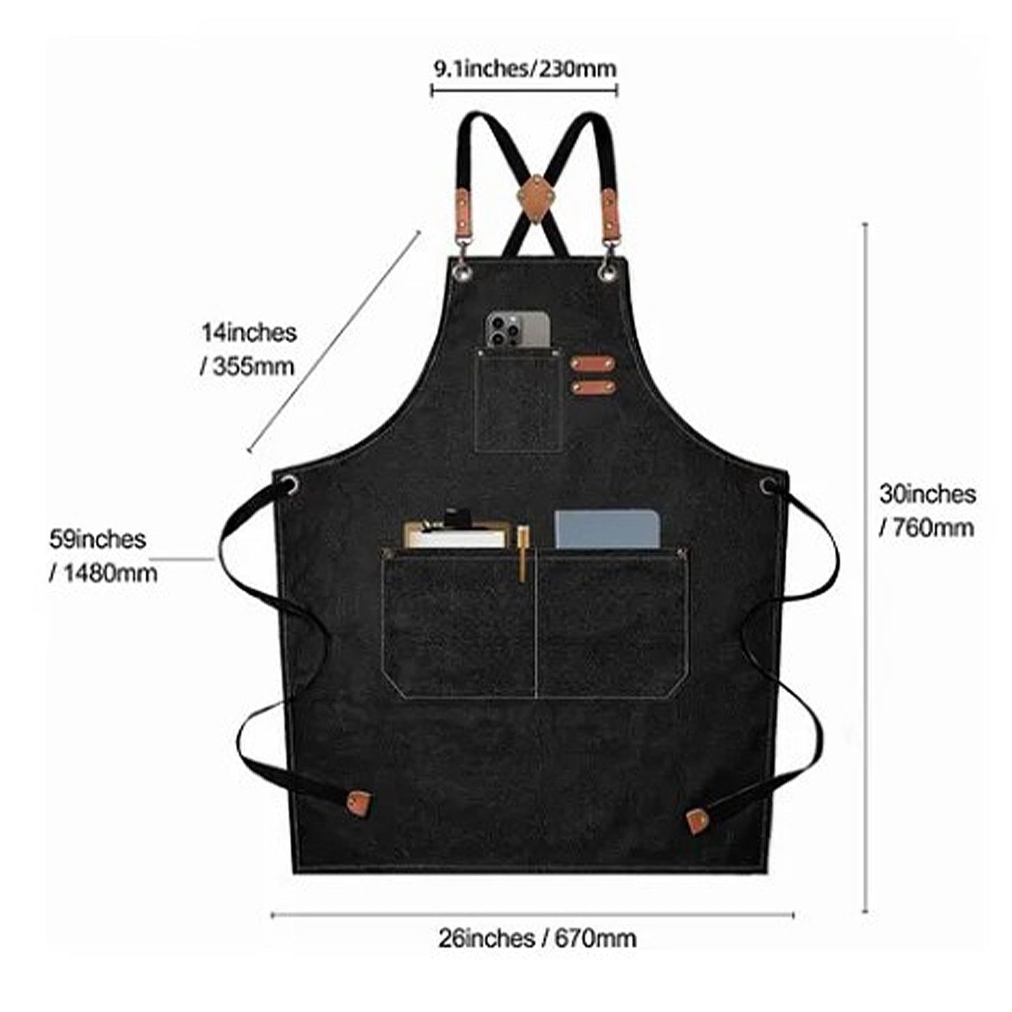 Work Apron Waterproof Breathable Adjustable Thickened Unisex Kitchen Apron with Pockets for BBQ Gardening V1294-YM0521-3118220312011