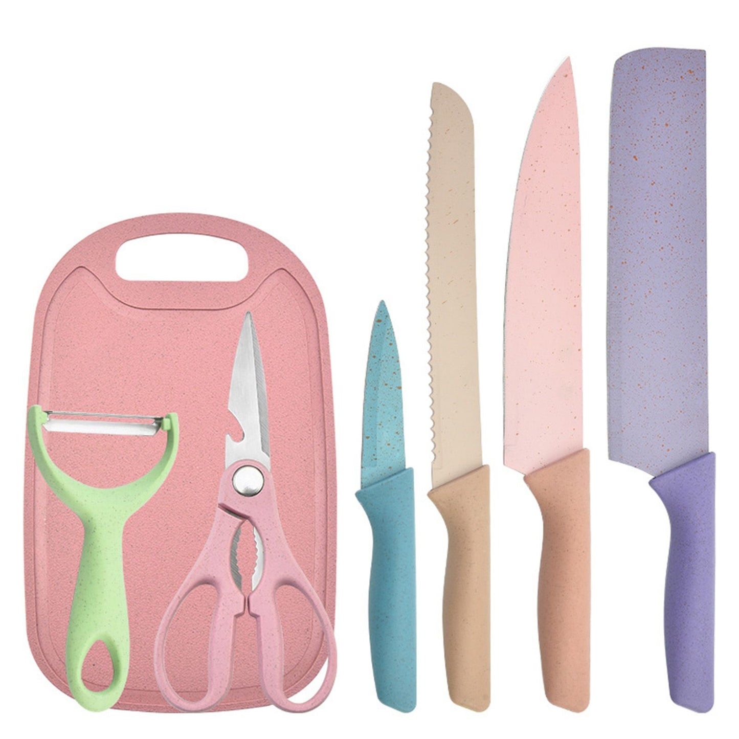 7 PCS Wheat Straw Knife Set Chef Knife Bread Knife Peeling Knife Scissors Peeler Cutter Kit with Chopping V1294-YM0521-3118220313611