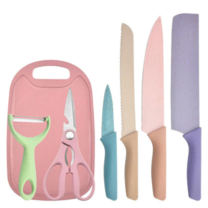 7 PCS Wheat Straw Knife Set Chef Knife Bread Knife Peeling Knife Scissors Peeler Cutter Kit with Chopping V1294-YM0521-3118220313611