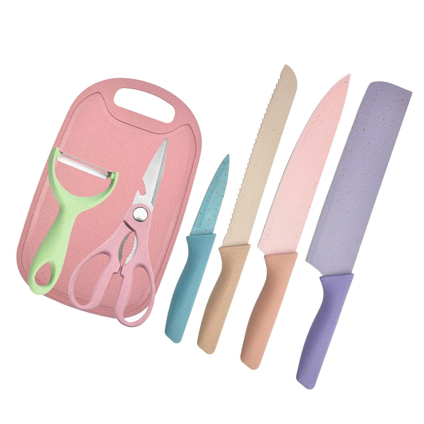7 PCS Wheat Straw Knife Set Chef Knife Bread Knife Peeling Knife Scissors Peeler Cutter Kit with Chopping V1294-YM0521-3118220313611