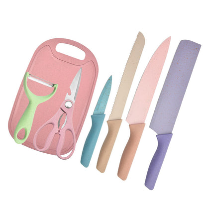 7 PCS Wheat Straw Knife Set Chef Knife Bread Knife Peeling Knife Scissors Peeler Cutter Kit with Chopping V1294-YM0521-3118220313611