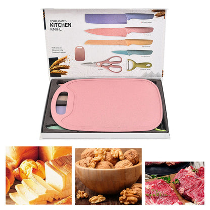 7 PCS Wheat Straw Knife Set Chef Knife Bread Knife Peeling Knife Scissors Peeler Cutter Kit with Chopping V1294-YM0521-3118220313611