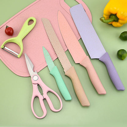 7 PCS Wheat Straw Knife Set Chef Knife Bread Knife Peeling Knife Scissors Peeler Cutter Kit with Chopping V1294-YM0521-3118220313611
