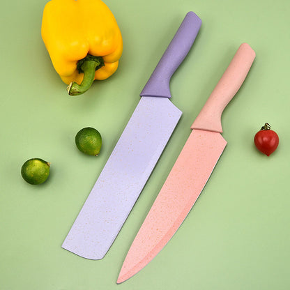 7 PCS Wheat Straw Knife Set Chef Knife Bread Knife Peeling Knife Scissors Peeler Cutter Kit with Chopping V1294-YM0521-3118220313611