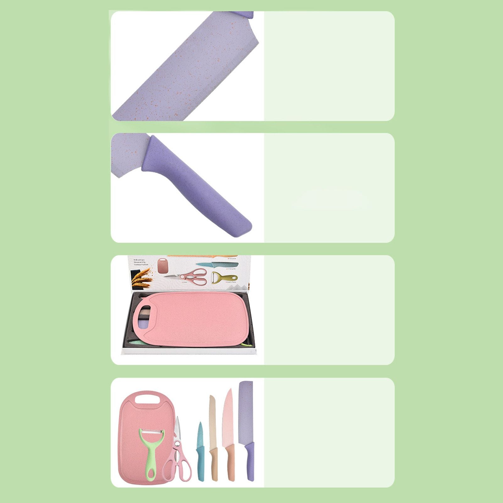 7 PCS Wheat Straw Knife Set Chef Knife Bread Knife Peeling Knife Scissors Peeler Cutter Kit with Chopping V1294-YM0521-3118220313611