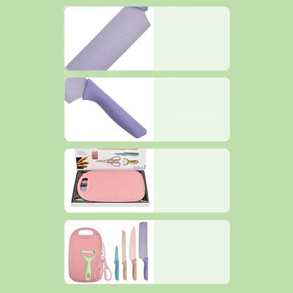 7 PCS Wheat Straw Knife Set Chef Knife Bread Knife Peeling Knife Scissors Peeler Cutter Kit with Chopping V1294-YM0521-3118220313611
