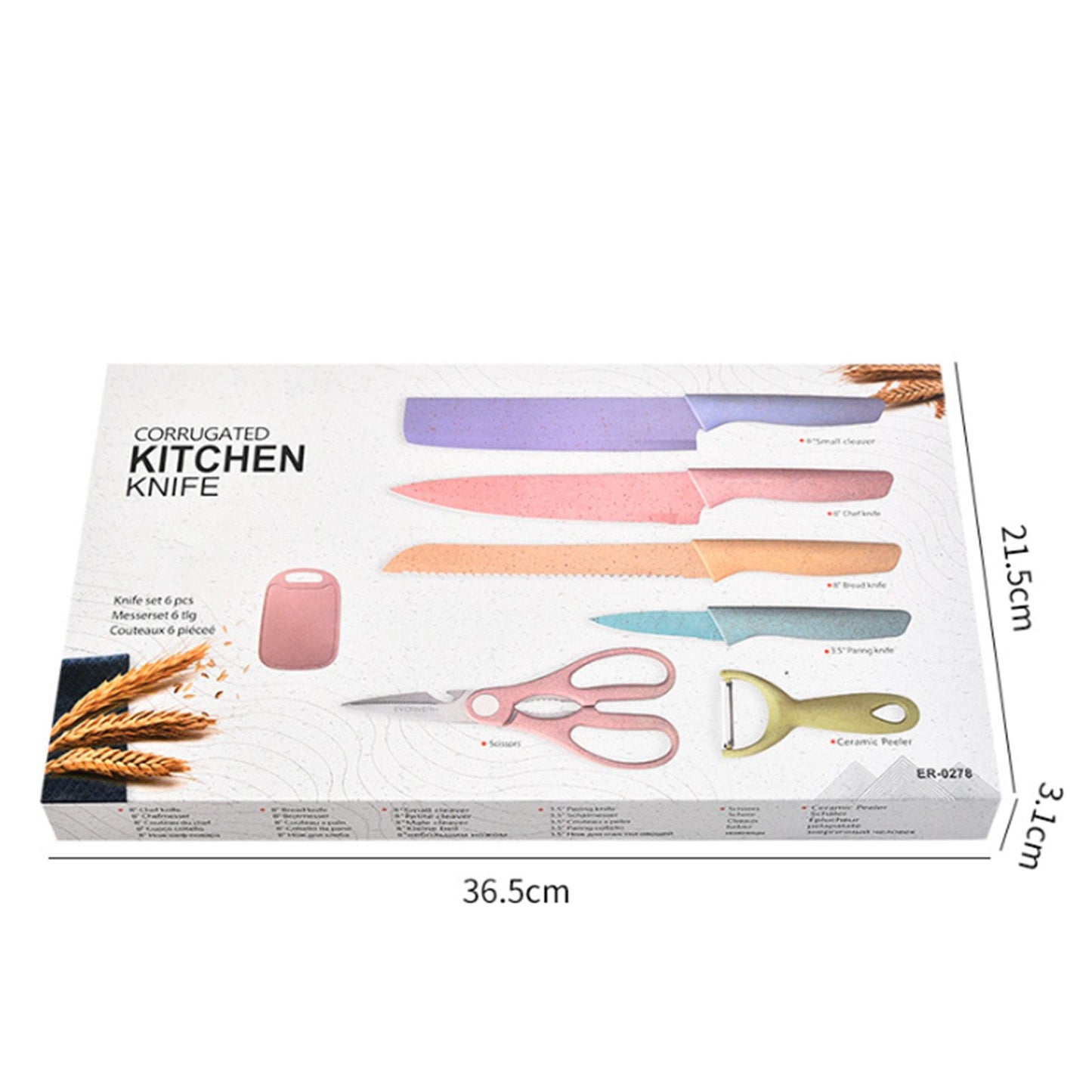 7 PCS Wheat Straw Knife Set Chef Knife Bread Knife Peeling Knife Scissors Peeler Cutter Kit with Chopping V1294-YM0521-3118220313611
