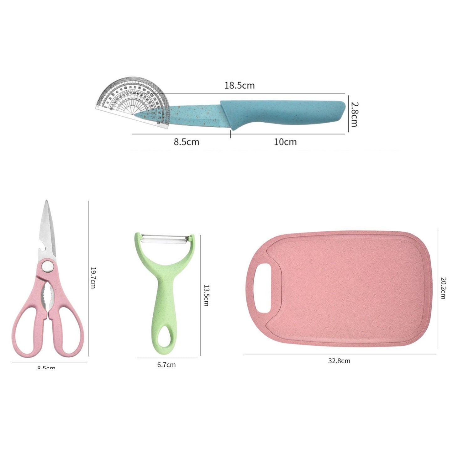 7 PCS Wheat Straw Knife Set Chef Knife Bread Knife Peeling Knife Scissors Peeler Cutter Kit with Chopping V1294-YM0521-3118220313611