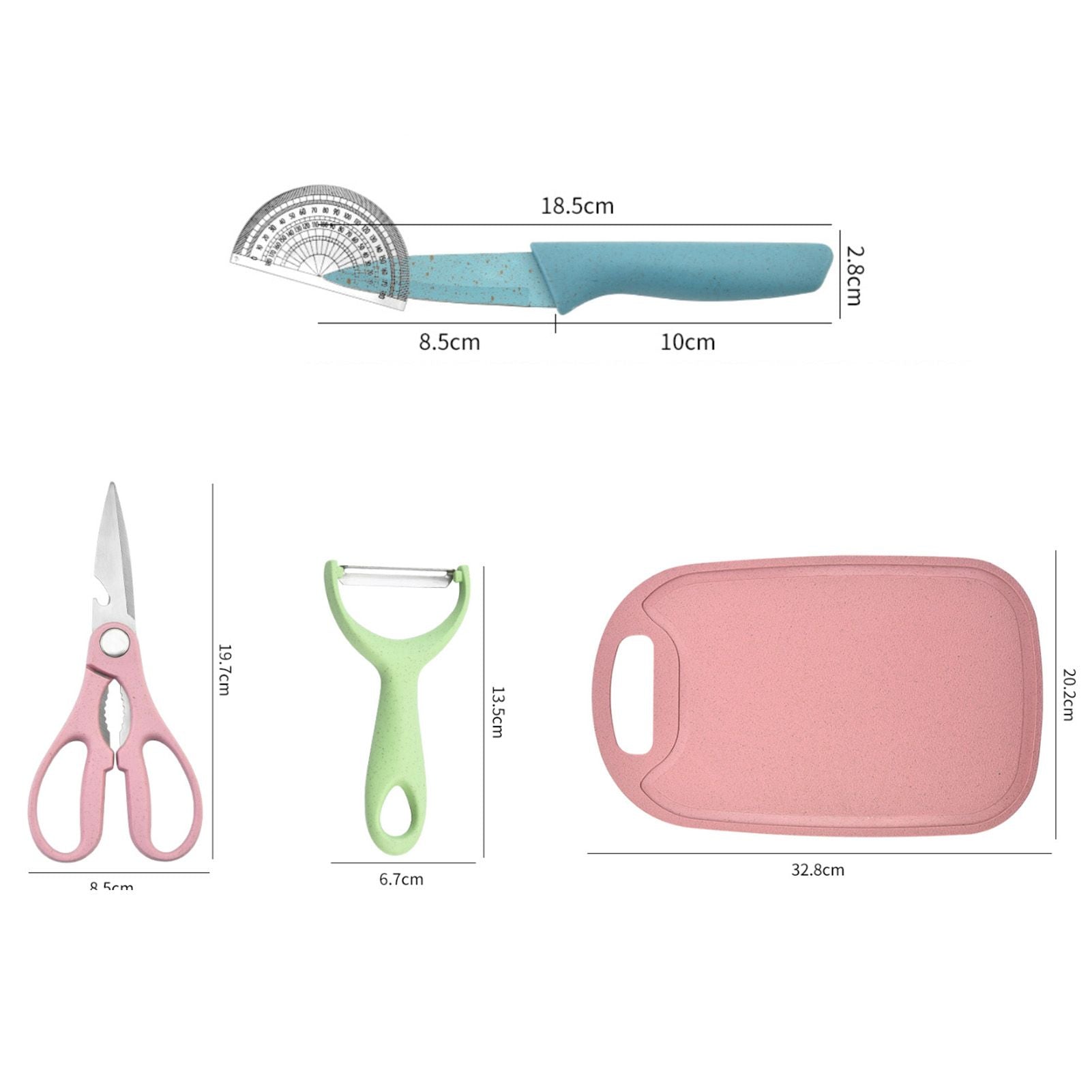 7 PCS Wheat Straw Knife Set Chef Knife Bread Knife Peeling Knife Scissors Peeler Cutter Kit with Chopping V1294-YM0521-3118220313611
