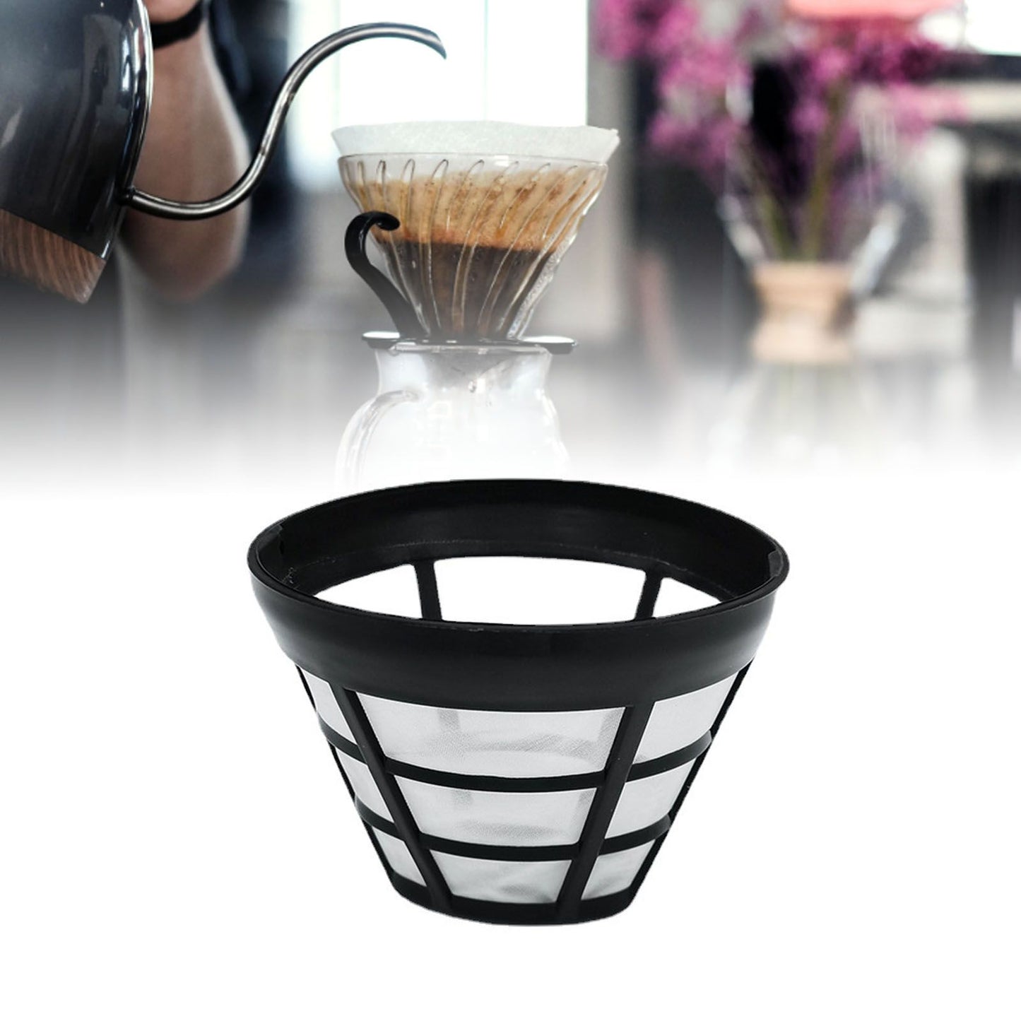 2PCS Reusable Coffee Filter Stainless Steel Nylon Effective Filtering Permanent Cone Coffee Maker Filter for V1294-YM0521-3118220316911