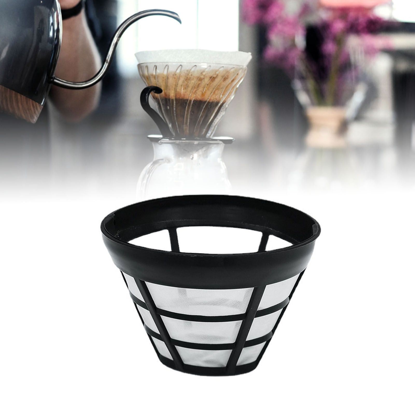 2PCS Reusable Coffee Filter Stainless Steel Nylon Effective Filtering Permanent Cone Coffee Maker Filter for V1294-YM0521-3118220316911