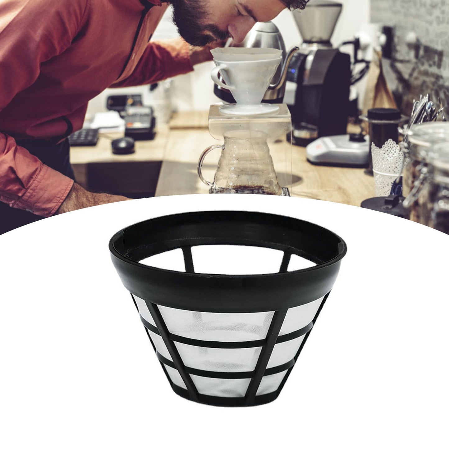 2PCS Reusable Coffee Filter Stainless Steel Nylon Effective Filtering Permanent Cone Coffee Maker Filter for V1294-YM0521-3118220316911