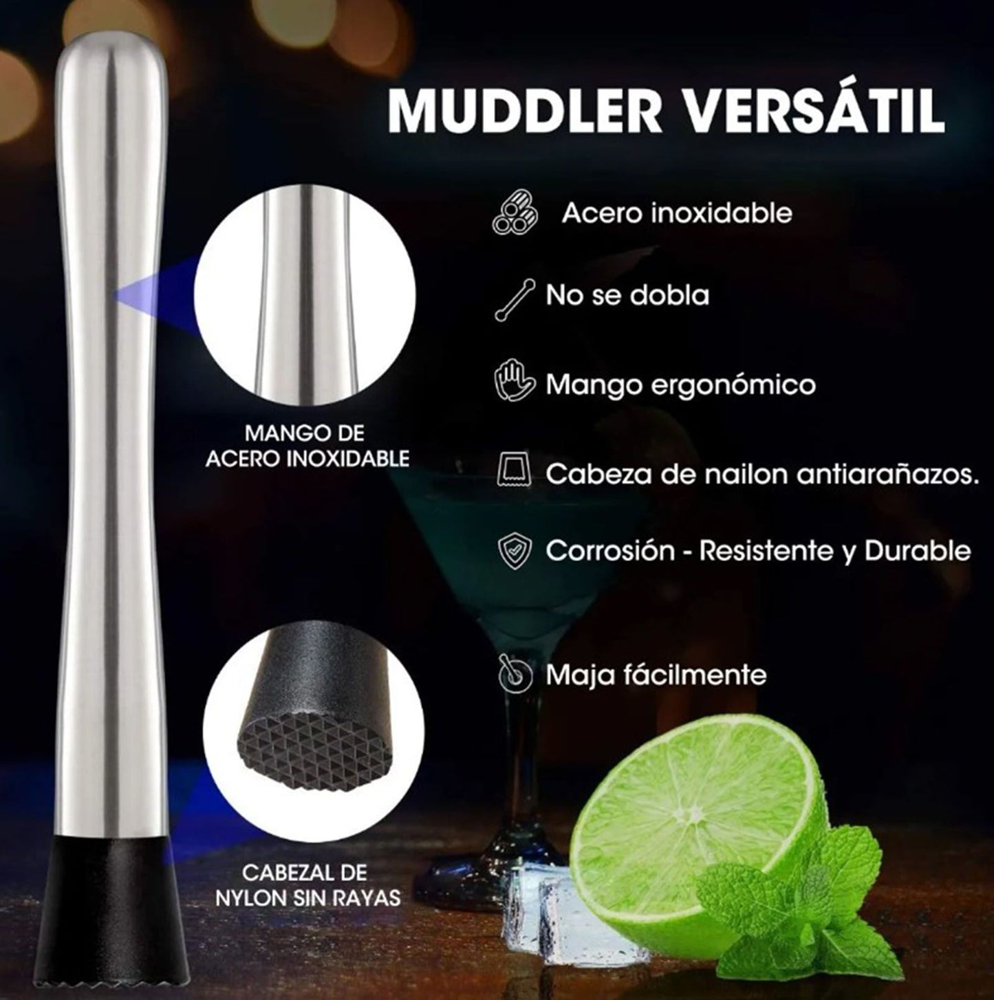 Stainless Steel Crushed Popsicle Mixing Stick Fruit Muddle Pestle Wine Supplies for Barware Tool V1294-YM0521-3118220319311