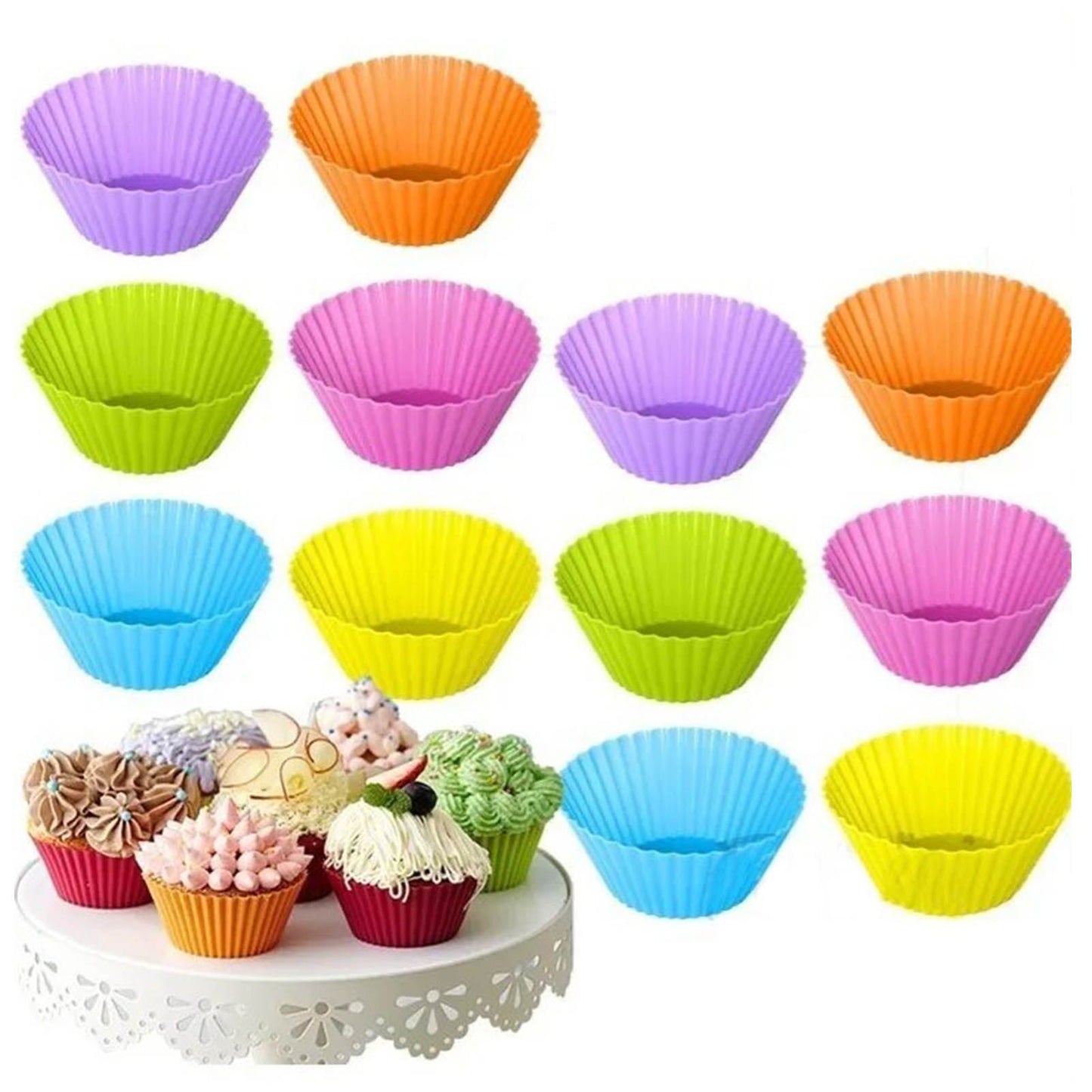 12pcs Silicone Baking Cups High Temperature Resistant Food Grade Silicone Muffin Cups for Party V1294-YM0521-3118220324311