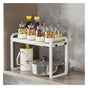 Tabletop Kitchen Storage Rack White Plastic Double Layers Telescopic Kitchen Shelf Organizer for Home Stove V1294-YM0521-3118220328711