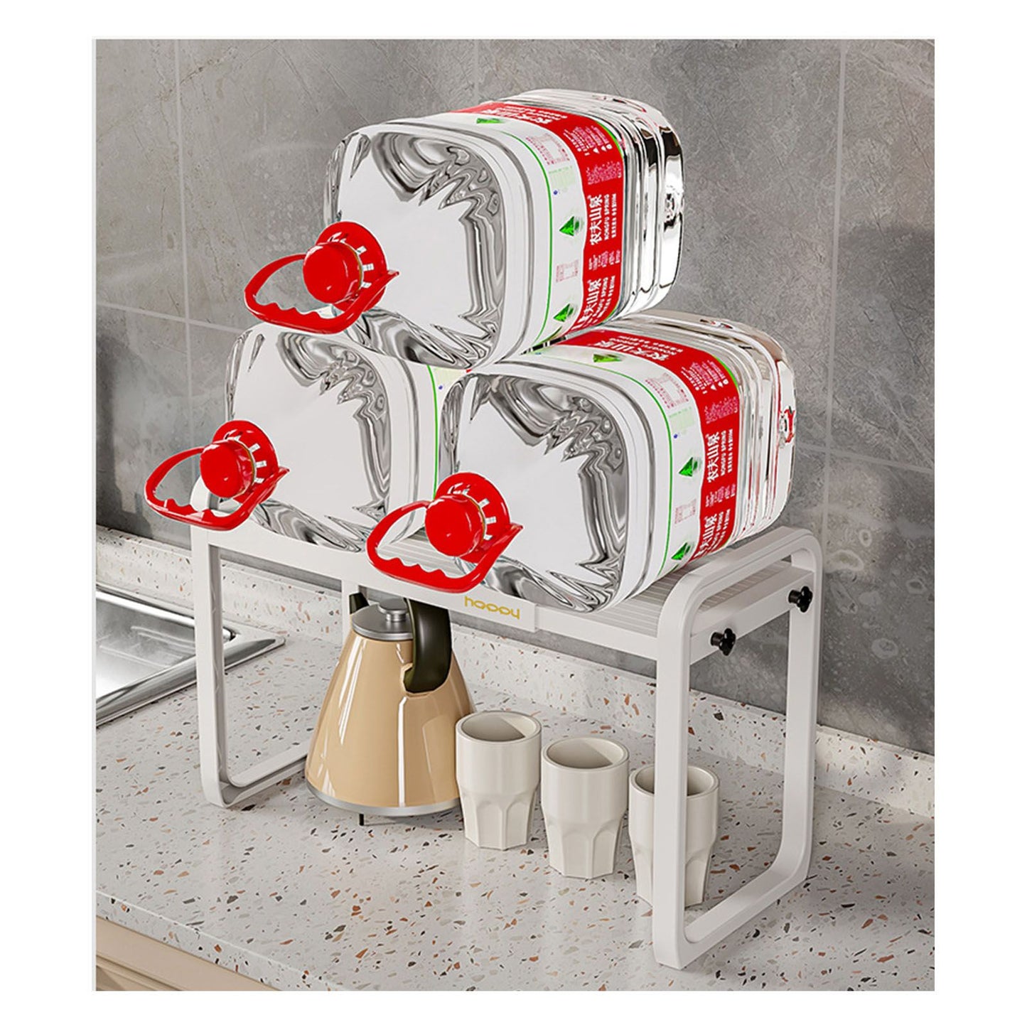 Tabletop Kitchen Storage Rack White Plastic Double Layers Telescopic Kitchen Shelf Organizer for Home Stove V1294-YM0521-3118220328711