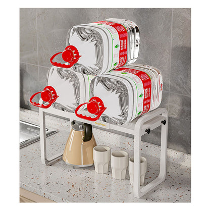 Tabletop Kitchen Storage Rack White Plastic Double Layers Telescopic Kitchen Shelf Organizer for Home Stove V1294-YM0521-3118220328711