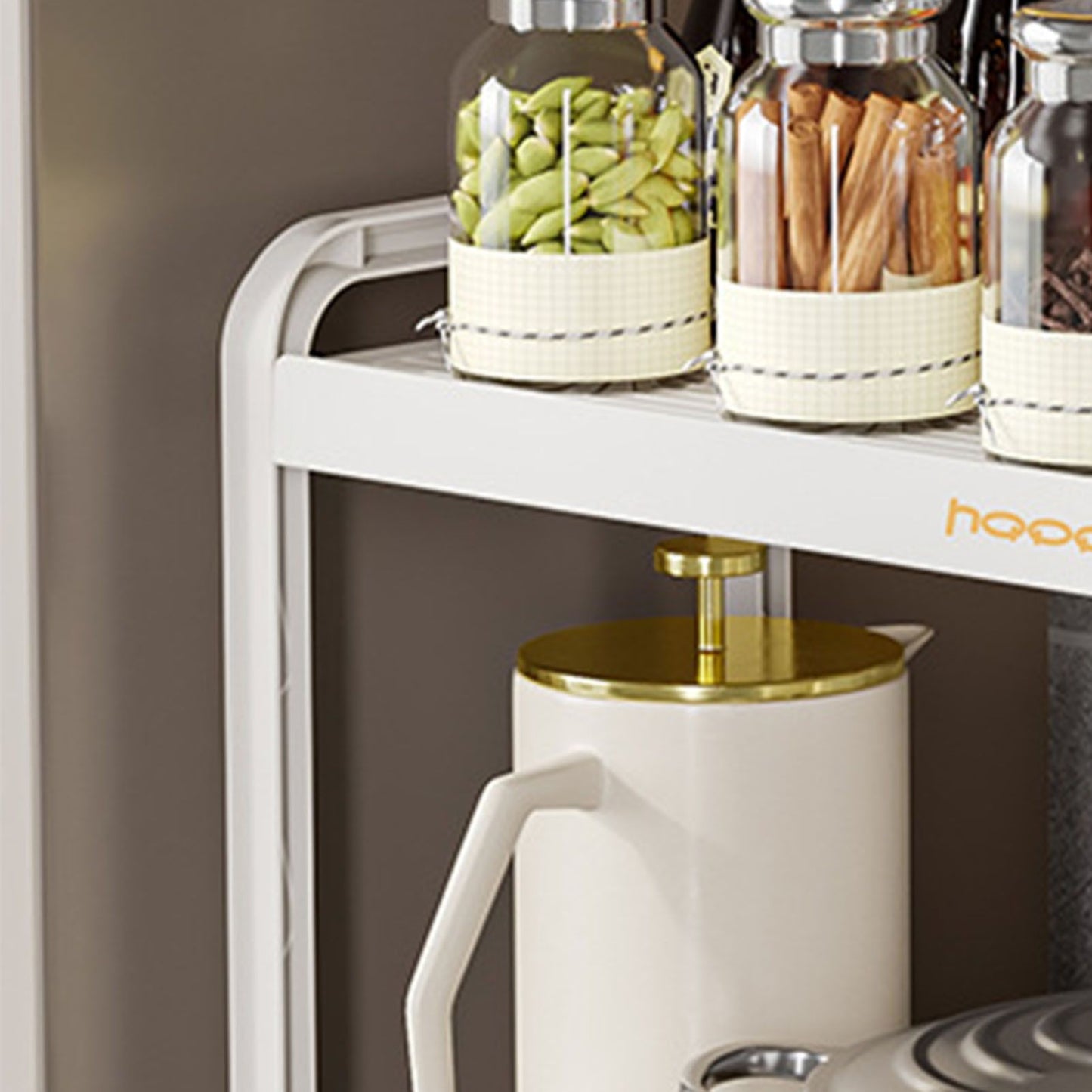 Tabletop Kitchen Storage Rack White Plastic Double Layers Telescopic Kitchen Shelf Organizer for Home Stove V1294-YM0521-3118220328711