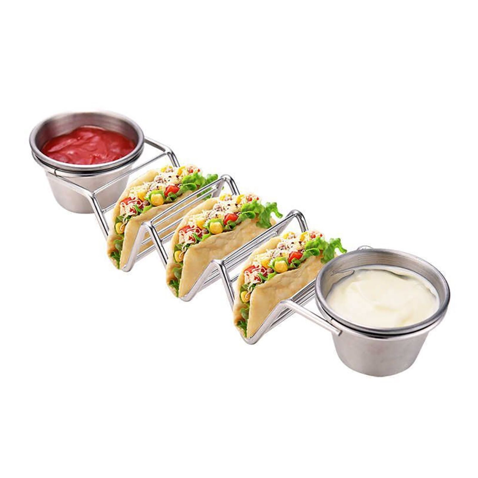 Taco Stand Stainless Steel 3 Grid V Shaped Glossy Taco Holder Rack for Kitchen Home with Double Side Sauce V1294-YM0521-3118220329312