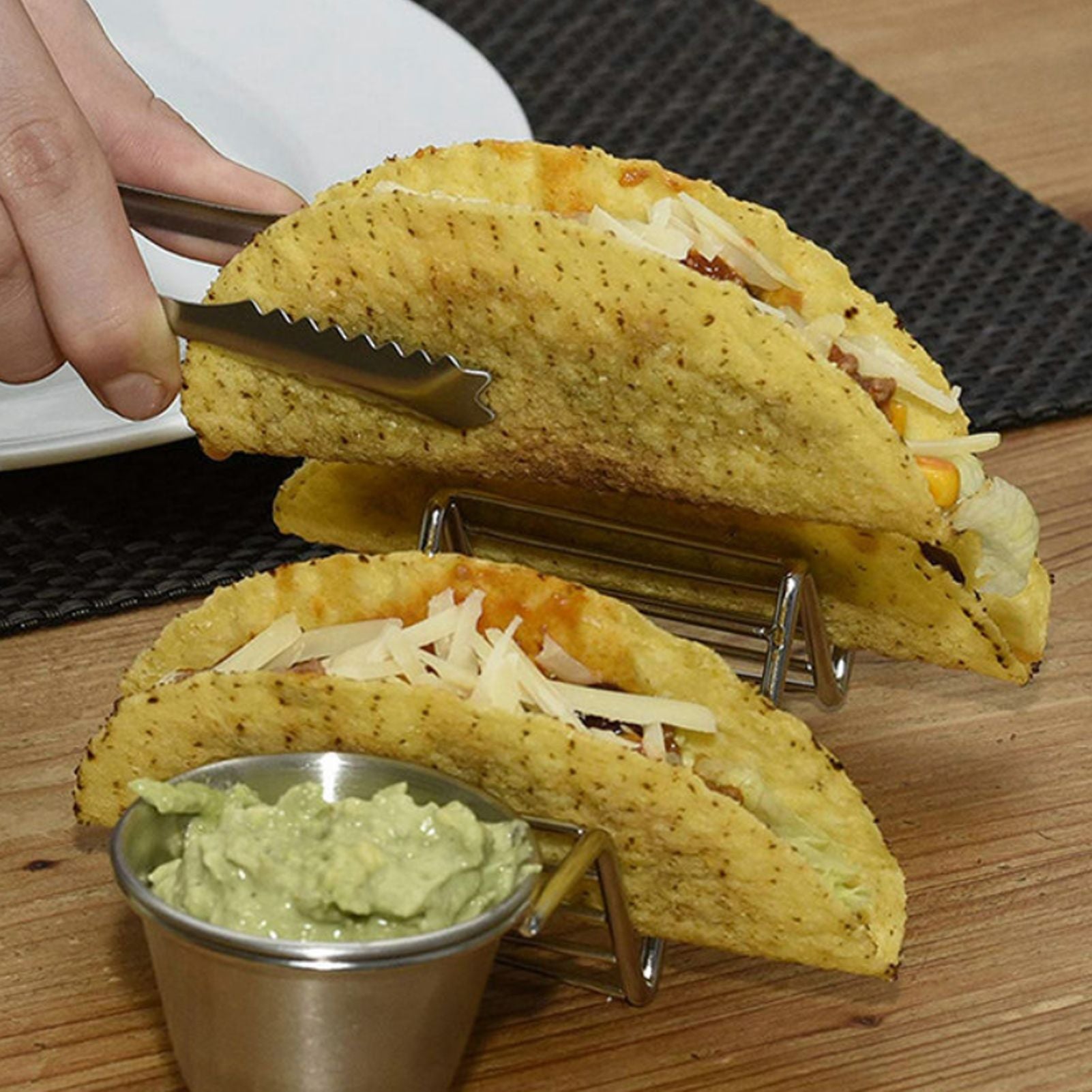 Taco Stand Stainless Steel 3 Grid V Shaped Glossy Taco Holder Rack for Kitchen Home with Double Side Sauce V1294-YM0521-3118220329312