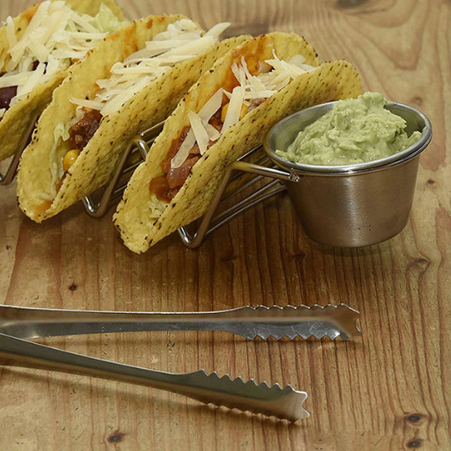 Taco Stand Stainless Steel 3 Grid V Shaped Glossy Taco Holder Rack for Kitchen Home with Double Side Sauce V1294-YM0521-3118220329312
