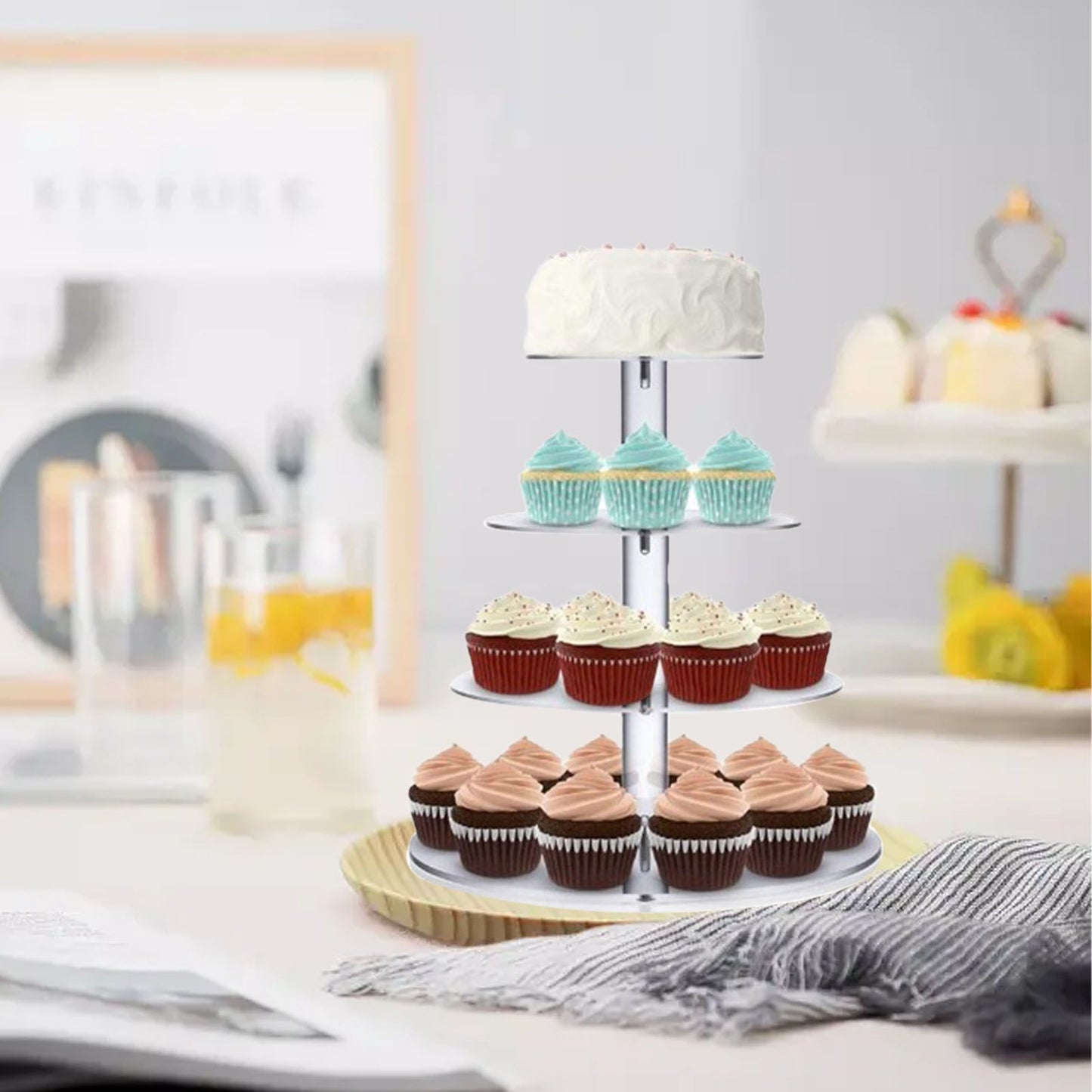 Cupcake Stand Multi Round Tiers Transparent Acrylic High Stability Cupcake Tower for Display Serving Party 4 V1294-YM0521-3118220330412