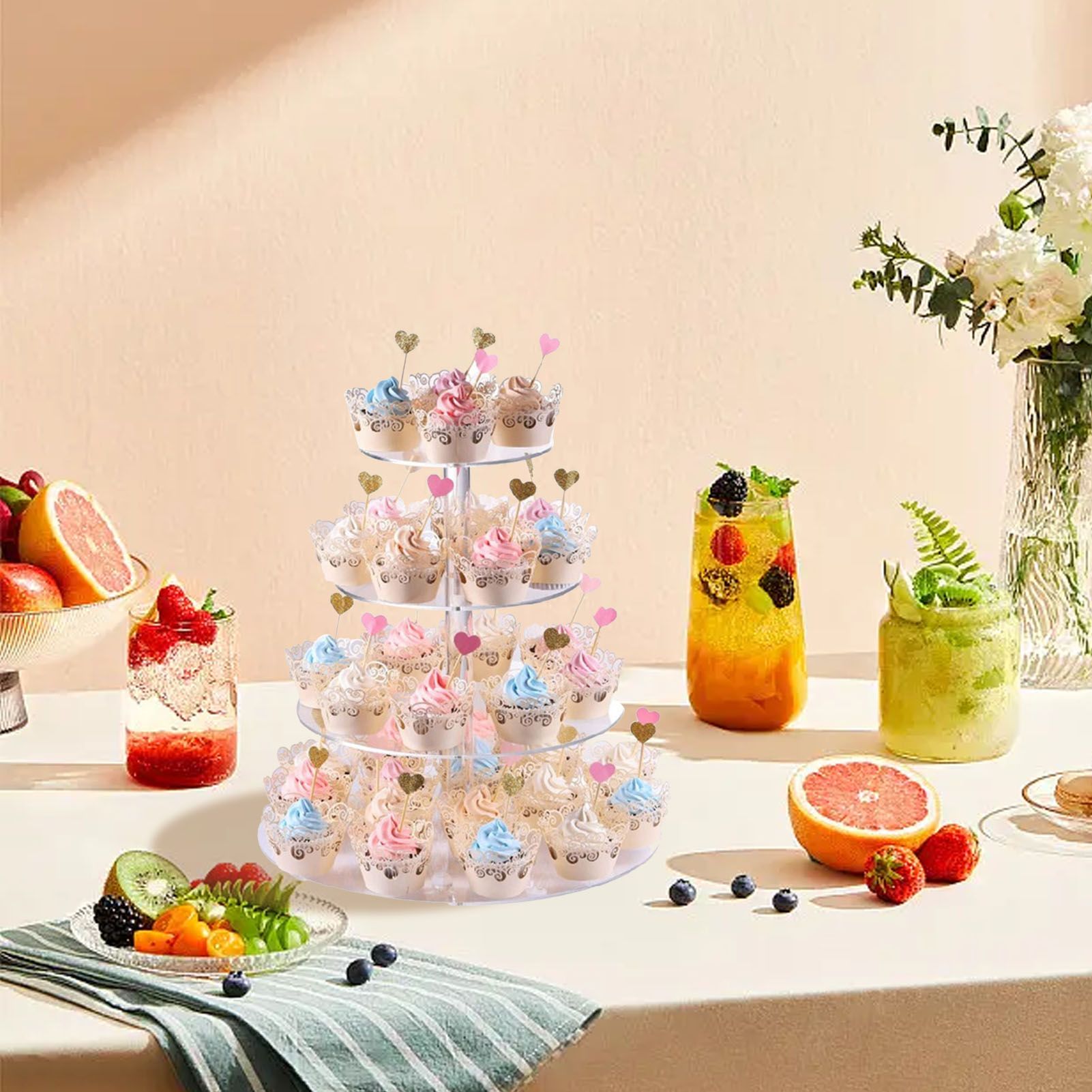 Cupcake Stand Multi Round Tiers Transparent Acrylic High Stability Cupcake Tower for Display Serving Party 4 V1294-YM0521-3118220330412