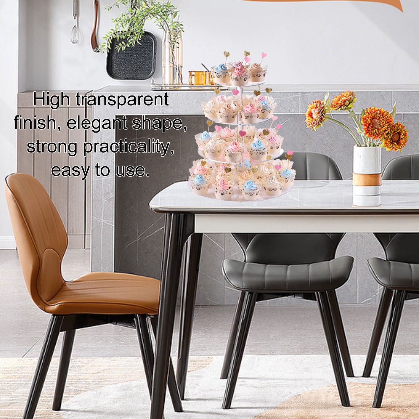 Cupcake Stand Multi Round Tiers Transparent Acrylic High Stability Cupcake Tower for Display Serving Party 4 V1294-YM0521-3118220330412