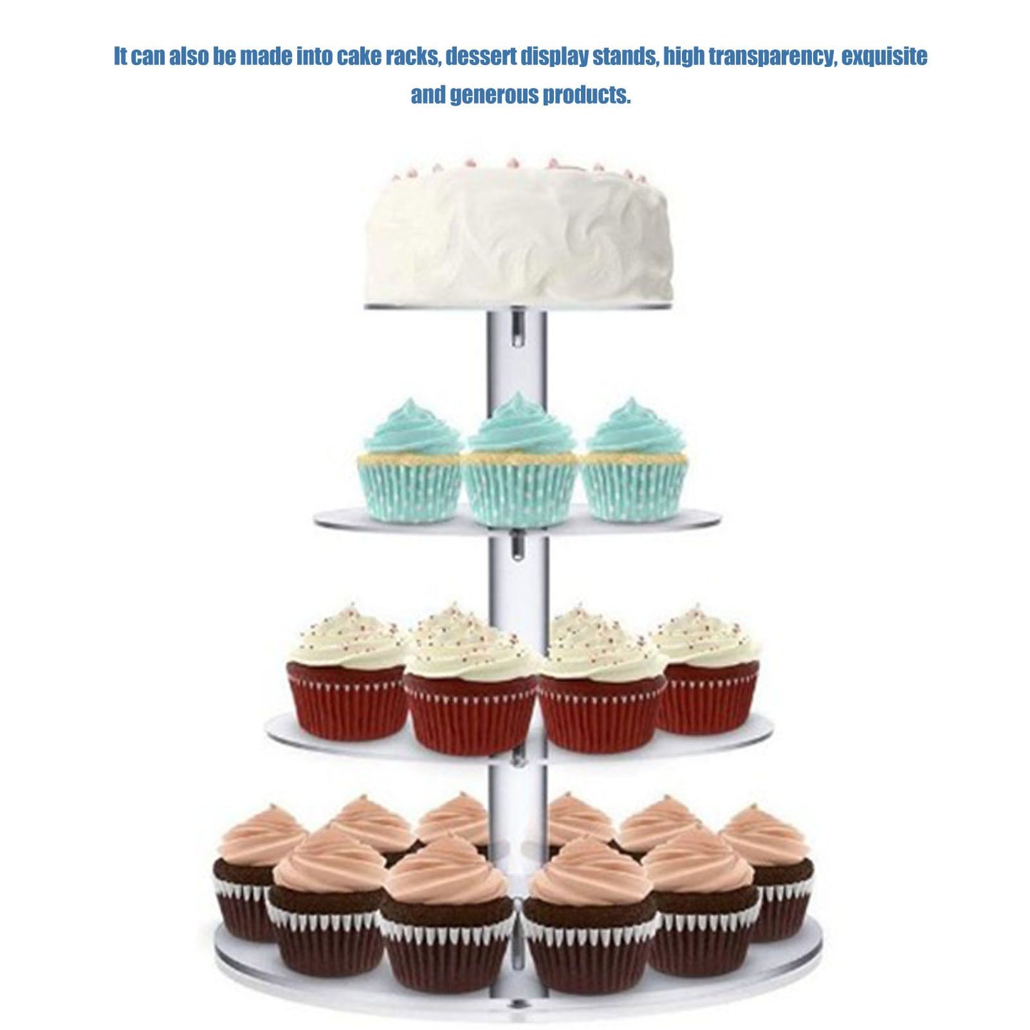 Cupcake Stand Multi Round Tiers Transparent Acrylic High Stability Cupcake Tower for Display Serving Party 4 V1294-YM0521-3118220330412