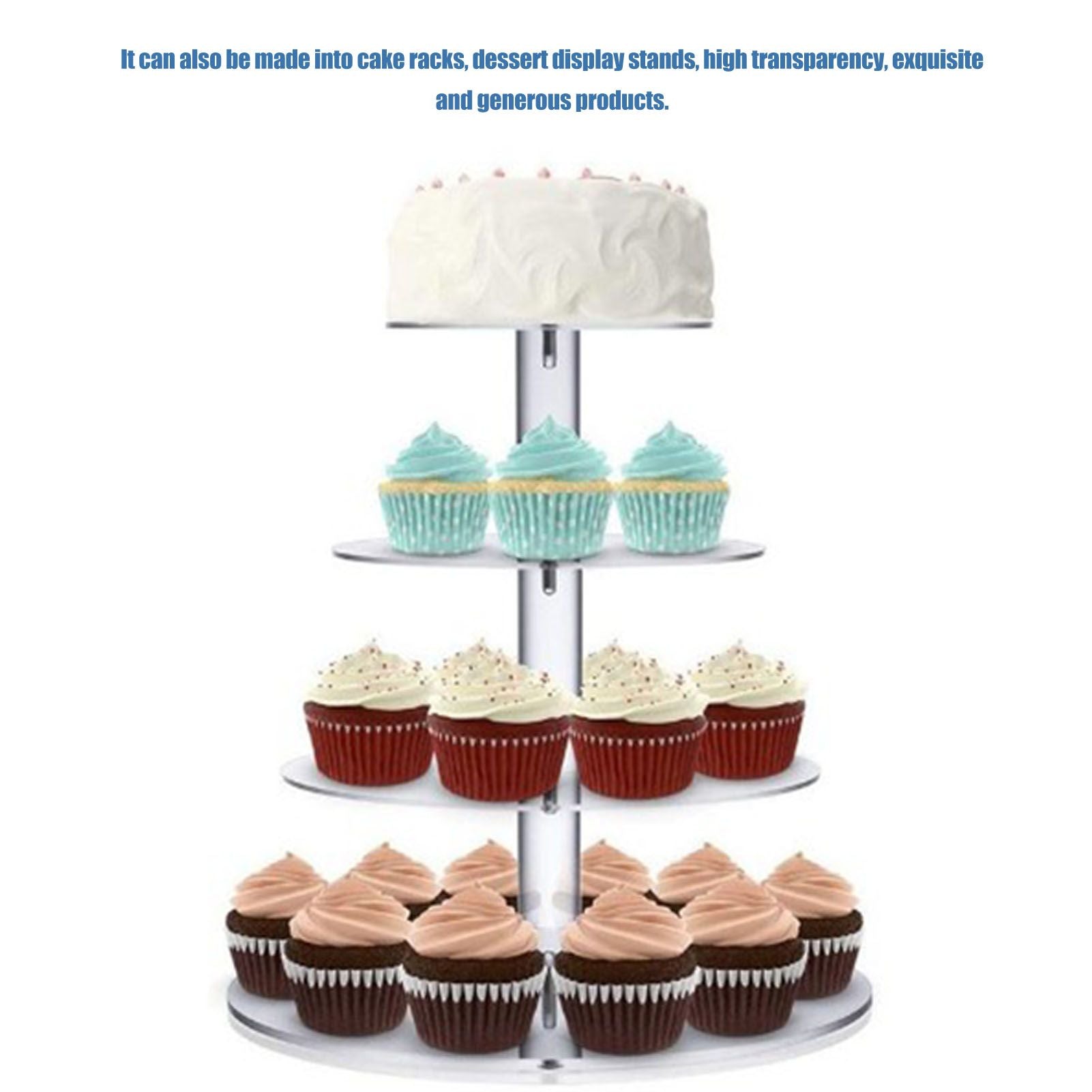 Cupcake Stand Multi Round Tiers Transparent Acrylic High Stability Cupcake Tower for Display Serving Party 4 V1294-YM0521-3118220330412