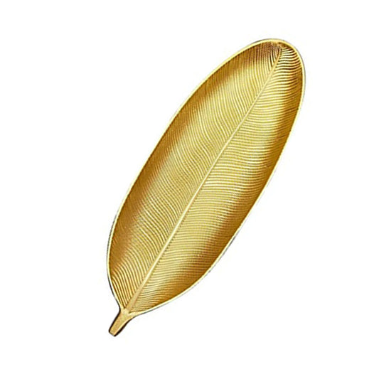 Fruit Plate Golden Style Leaf Shape Brushed Appearance Compact Density Board Serving Dessert Plate for Home S V1294-YM0521-3118220330811