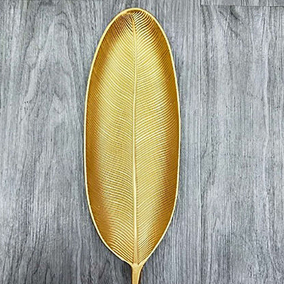 Fruit Plate Golden Style Leaf Shape Brushed Appearance Compact Density Board Serving Dessert Plate for Home S V1294-YM0521-3118220330811