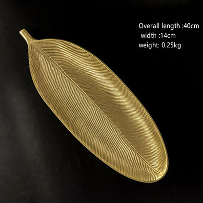 Fruit Plate Golden Style Leaf Shape Brushed Appearance Compact Density Board Serving Dessert Plate for Home S V1294-YM0521-3118220330811