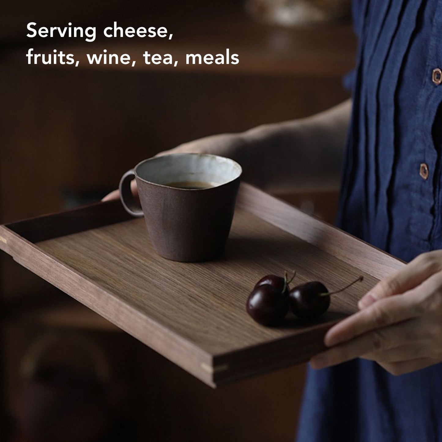 Black Walnut Tray Simple Fashion Serving Tray Serve Tea Fruit Cheese Wine Or Meals Small Square V1294-YM0521-3118220336911