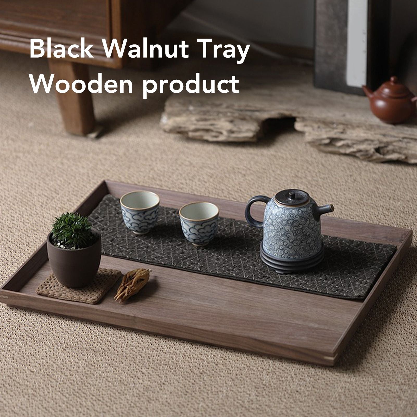 Black Walnut Tray Simple Fashion Serving Tray Serve Tea Fruit Cheese Wine Or Meals Small Rectangle V1294-YM0521-3118220336913
