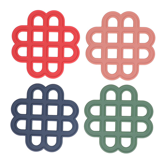 4Pcs Silicone Trivet Pad Hollow Heat Resistant Slip Resistant China Knotted Trivet Pot Mat for Kitchen Table V1294-YM0521-3118220342011
