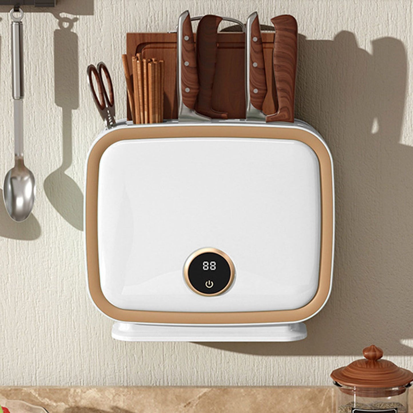 Wall Mounted Knife Holder Utensil Drying Rack Hot Air Circulation Knife Chopping Board Tableware Stand CN V1294-YM0521-3118220346612
