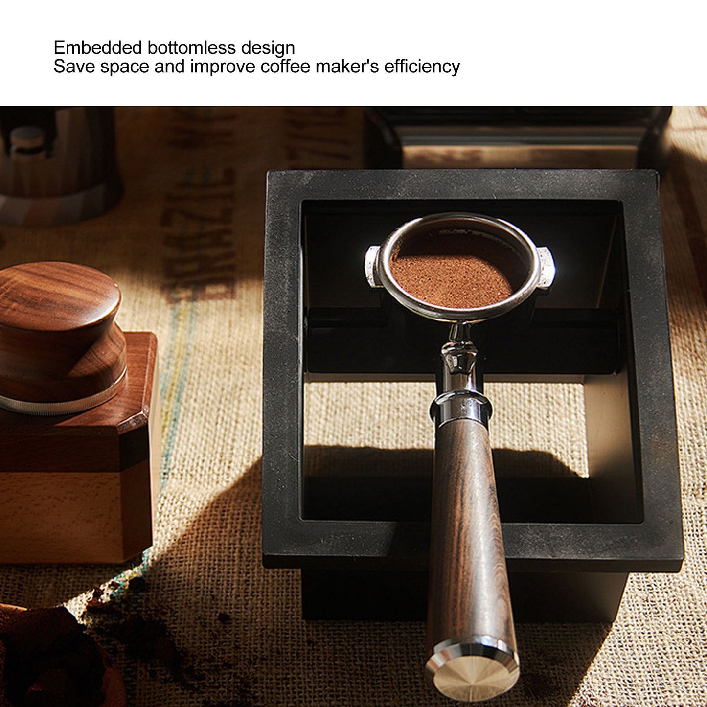 Coffee Knock Box Embedded Bottomless Coffee Knocking Slag Bucket Cafe Bar Powder Grounds Box Black V1294-YM0521-3118230004411