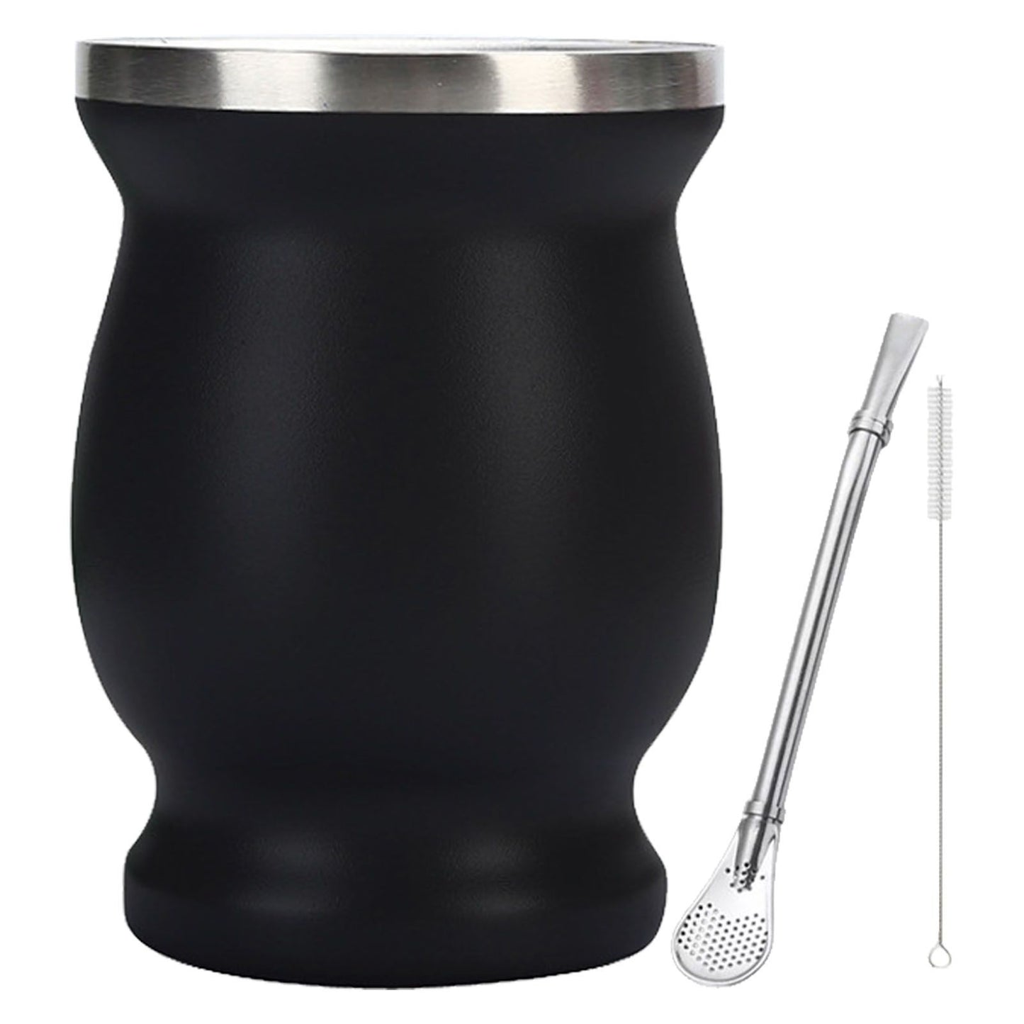 8oz 304 Stainless Steel Gourd Cup Double Layers Vacuum Insulation Cup with Straw Brush Black V1294-YM0521-3118230012111