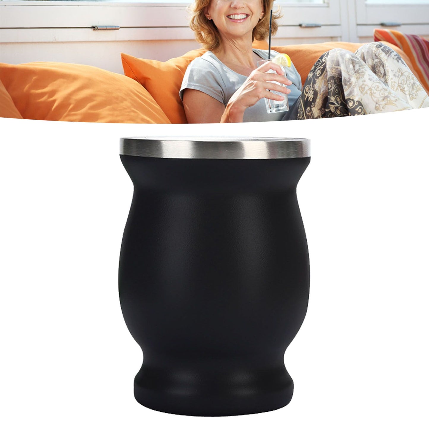 8oz 304 Stainless Steel Gourd Cup Double Layers Vacuum Insulation Cup with Straw Brush Black V1294-YM0521-3118230012111