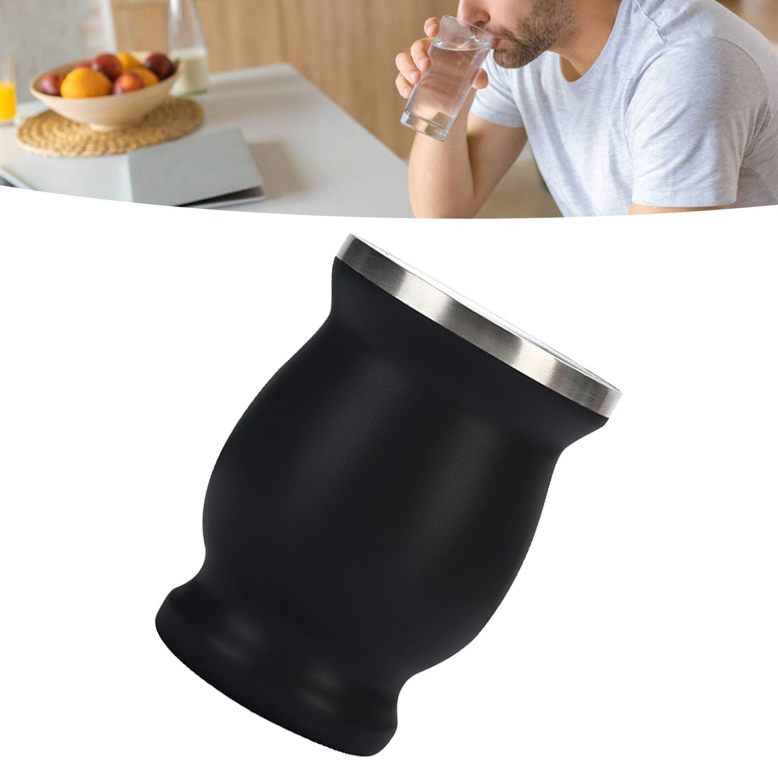 8oz 304 Stainless Steel Gourd Cup Double Layers Vacuum Insulation Cup with Straw Brush Black V1294-YM0521-3118230012111