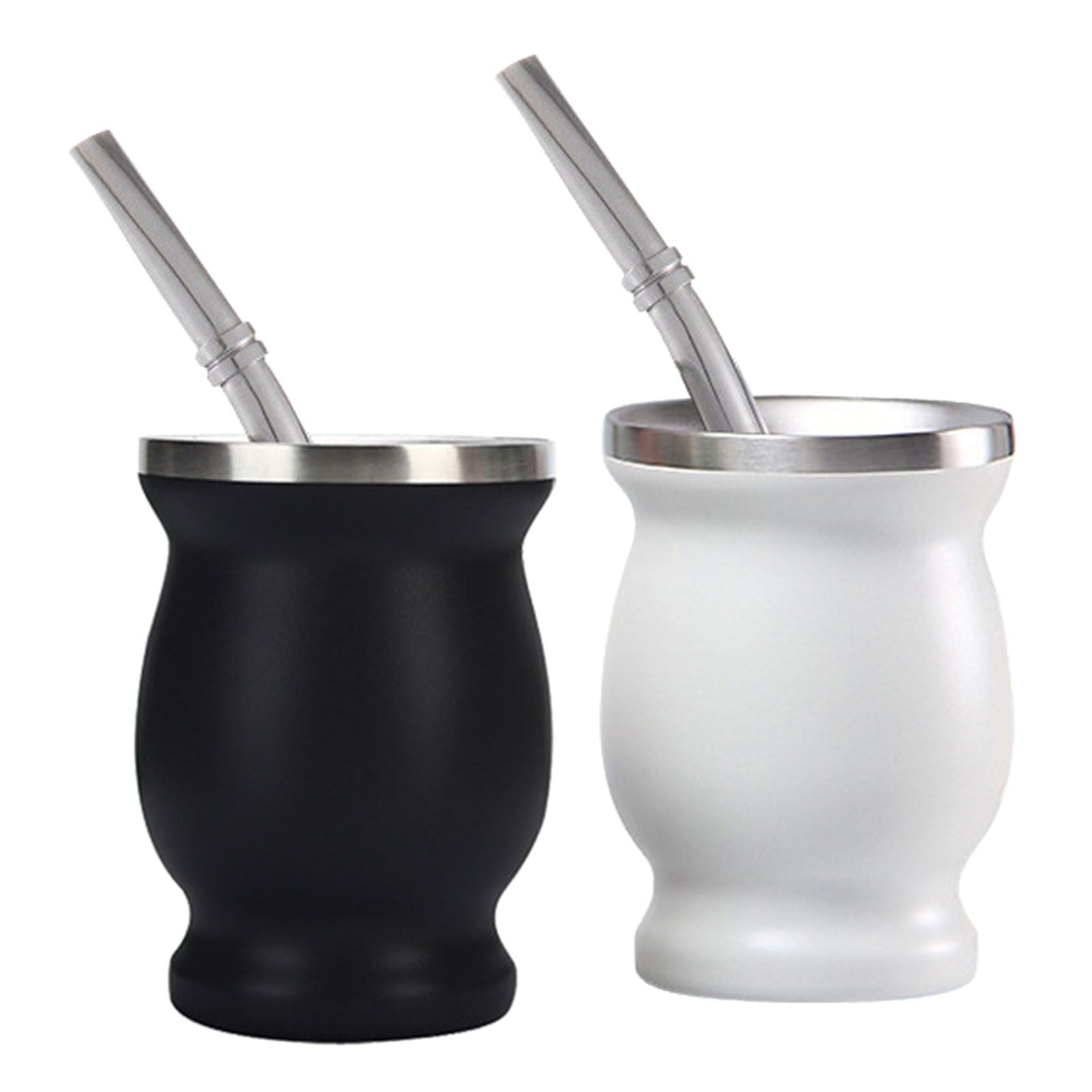 8oz 304 Stainless Steel Gourd Cup Double Layers Vacuum Insulation Cup with Straw Brush Black V1294-YM0521-3118230012111