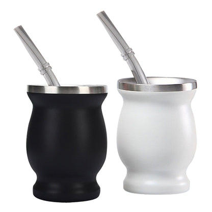 8oz 304 Stainless Steel Gourd Cup Double Layers Vacuum Insulation Cup with Straw Brush Black V1294-YM0521-3118230012111