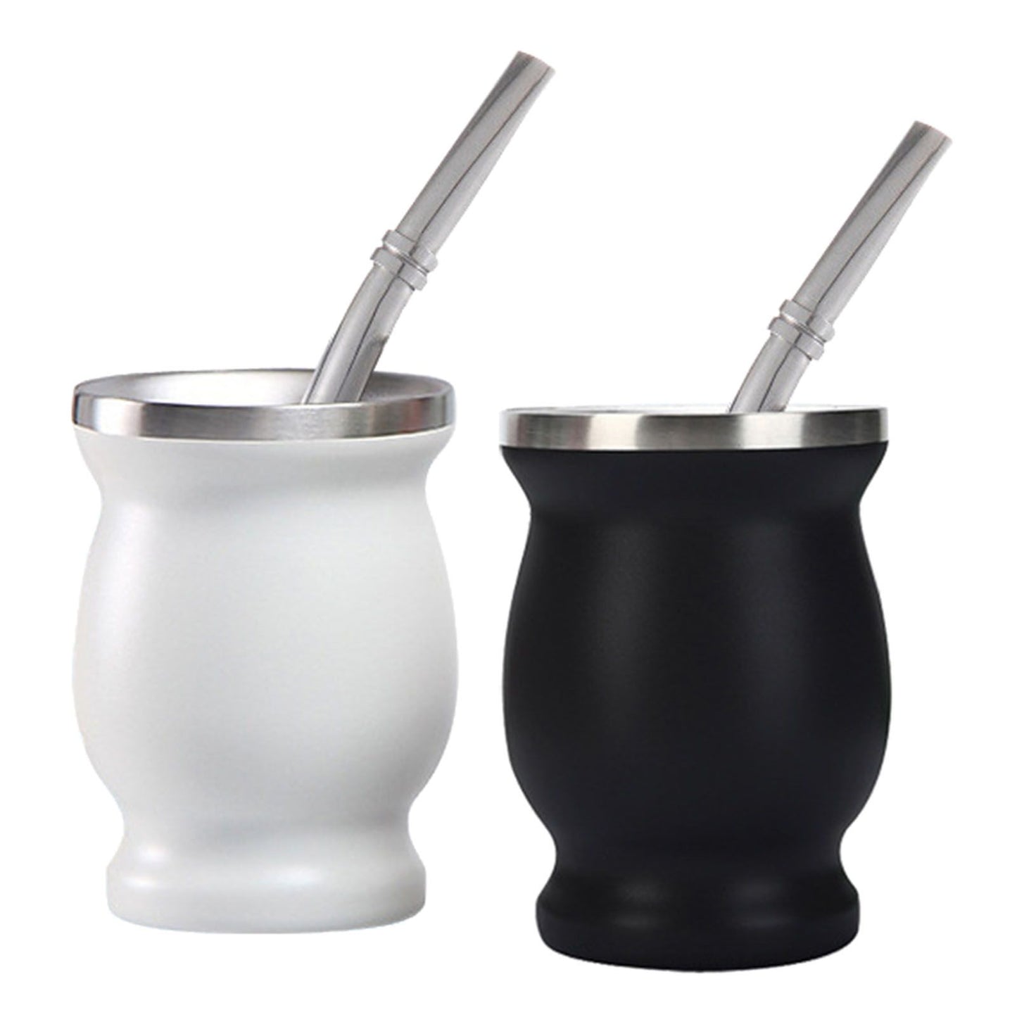 8oz 304 Stainless Steel Gourd Cup Double Layers Vacuum Insulation Cup with Straw Brush Black V1294-YM0521-3118230012111