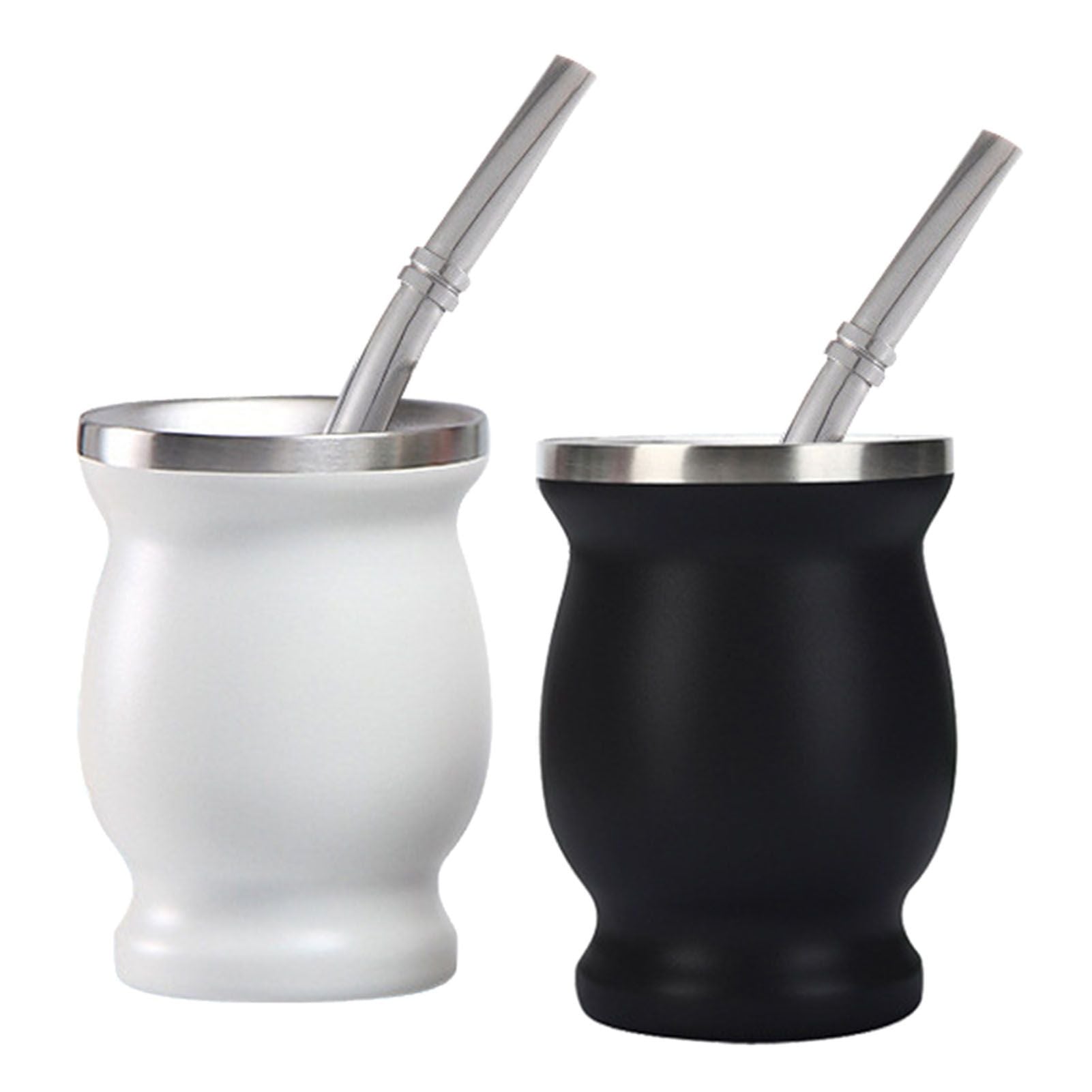 8oz 304 Stainless Steel Gourd Cup Double Layers Vacuum Insulation Cup with Straw Brush Black V1294-YM0521-3118230012111