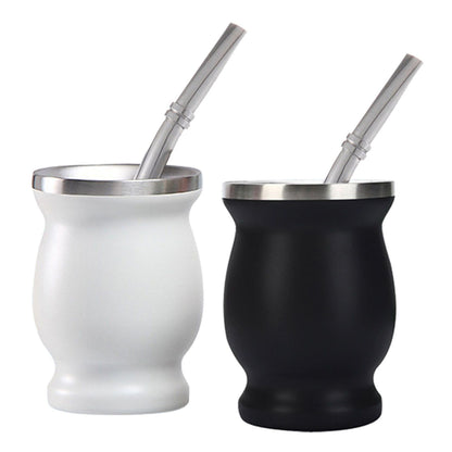 8oz 304 Stainless Steel Gourd Cup Double Layers Vacuum Insulation Cup with Straw Brush Black V1294-YM0521-3118230012111