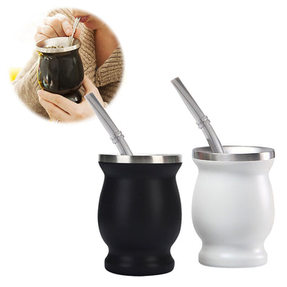 8oz 304 Stainless Steel Gourd Cup Double Layers Vacuum Insulation Cup with Straw Brush Black V1294-YM0521-3118230012111